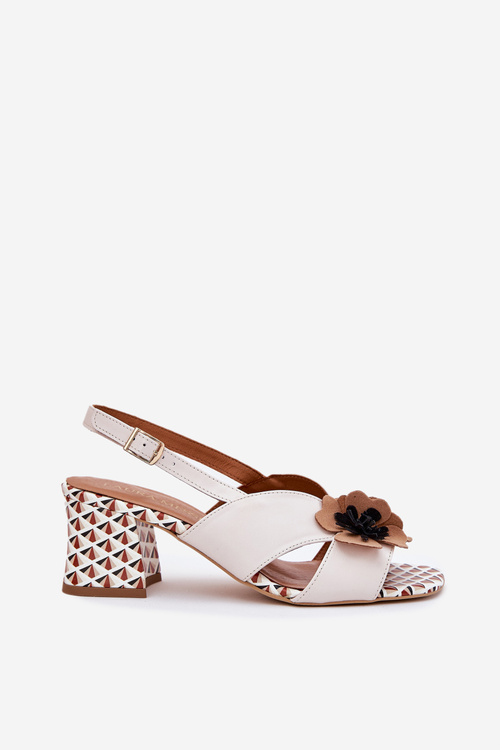Шкіряні Жіночі Сандалі На Каблуках З Квітами Лаура Месі 2950 Білі