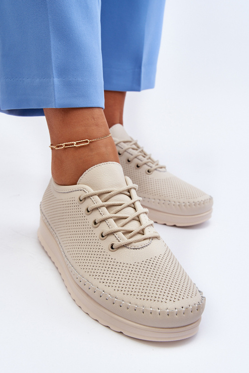 Шкіряні жіночі спортивні кросівки бежеві Lalnai