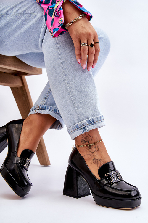 Шкіряні човники на масивних підборах Чорні Maximo