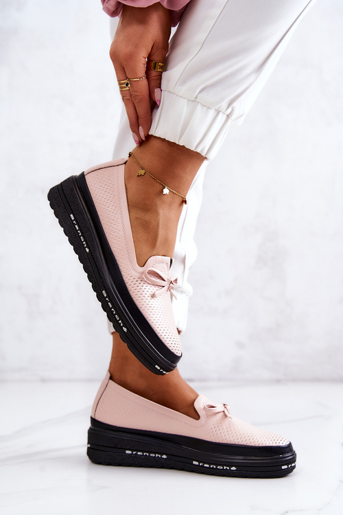 Жіночі шкіряні лофери на танкетці Рожеві Канни