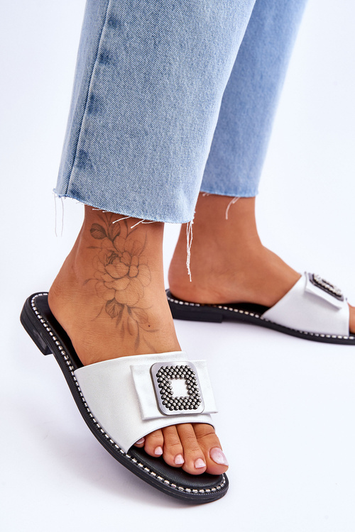 Жіночі шкіряні тапочки зі стразами S.Barski KV-2775-33 срібло