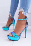 Жіночі босоніжки на шпильці на платформі бензиново-сині ShakeIt