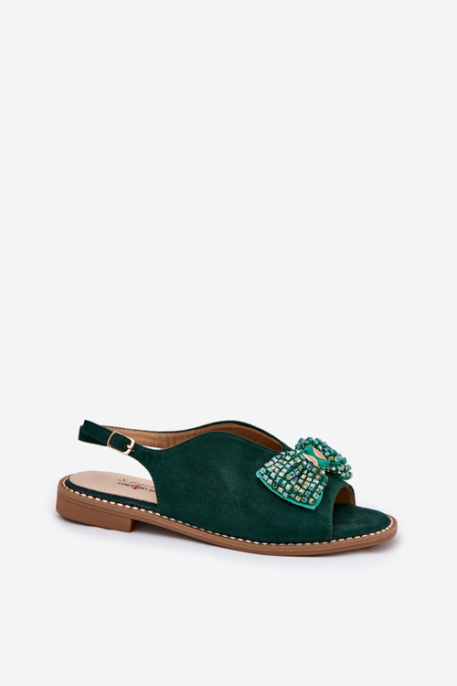 Жіночі Сандалі З Бантом На Низькому Каблуку S.Barski KV51-014 Зелені