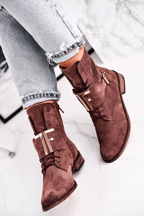 Жіночі замшеві чоботи коричневі Nicole 2591