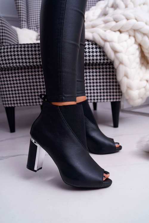 Жіночі чоботи на шпильці з відкритим носком, чорні німецькі