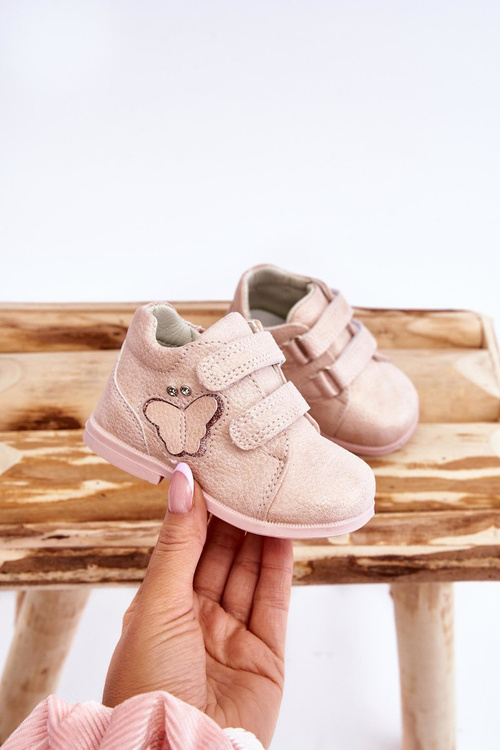 Шкіряні чоботи на шнурівці з метеликом, рожеві Avi