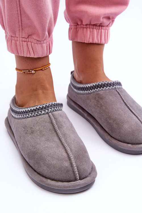 Жіночі замшеві тапочки зі штучним хутром сірі Polinna