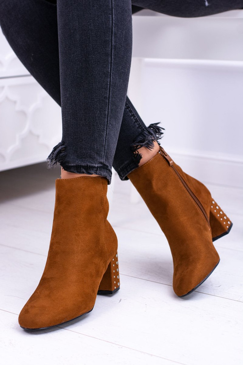 Теплі жіночі чоботи на шпильці коричневого кольору Jocasta