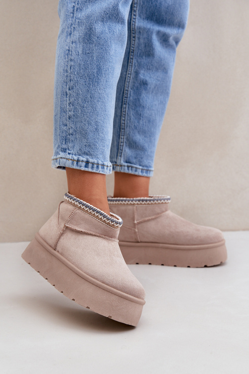 Снігоступи на платформі з декоративною вишивкою світло-бежеві Heslania