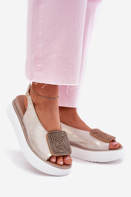 Zazoo 1786 Жіночі Шкіряні Сандалі На Платформі З Декором Золото Пошарпаний