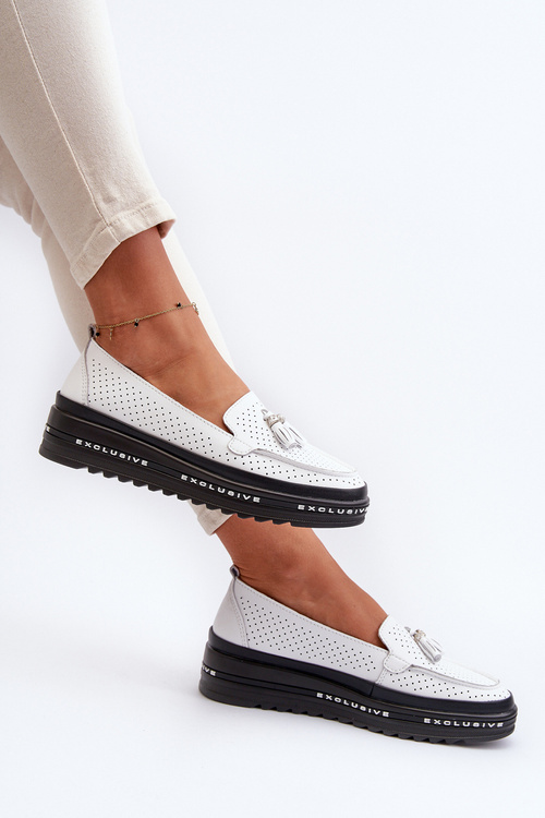 Білі жіночі шкіряні мокасини на платформі Assetnima