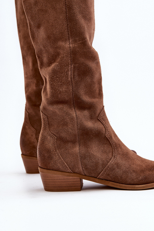 Zazoo 3427 Жіночі замшеві ковбойські чоботи коричневого кольору