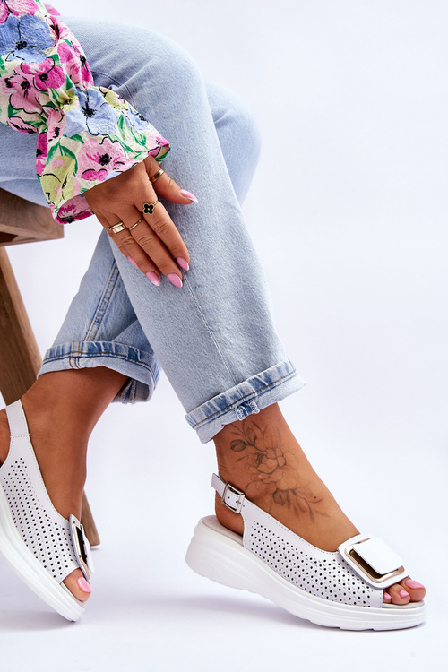 Ажурні шкіряні босоніжки S.Barski BN291 Білі