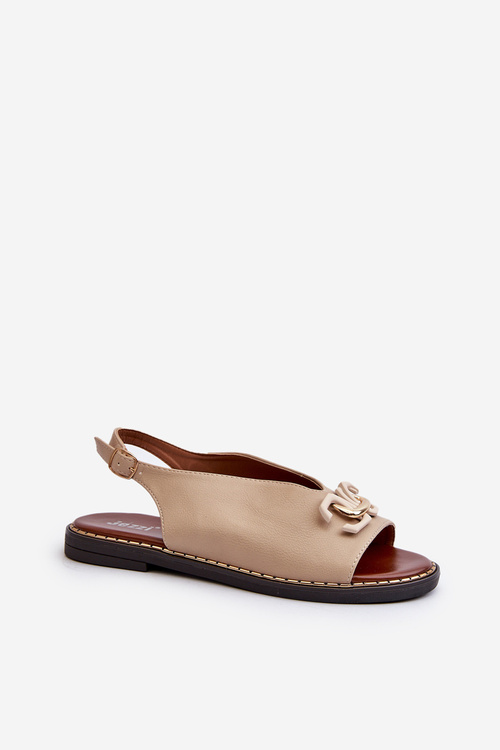 Жіночі босоніжки на плоскій підошві з бежевим орнаментом Loraeleh