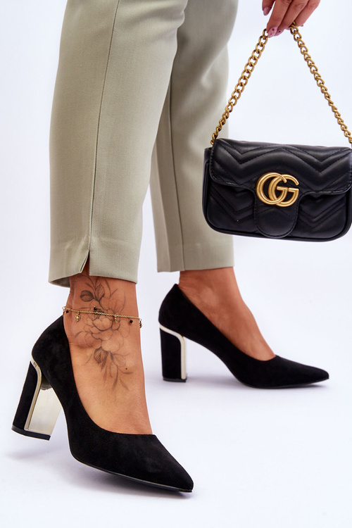 Класичні замшеві туфлі на декоративному каблуці Black Elizabeth