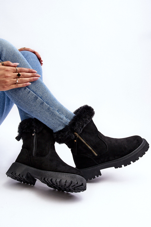 Жіночі замшеві чоботи з хутром чорні Hasiva