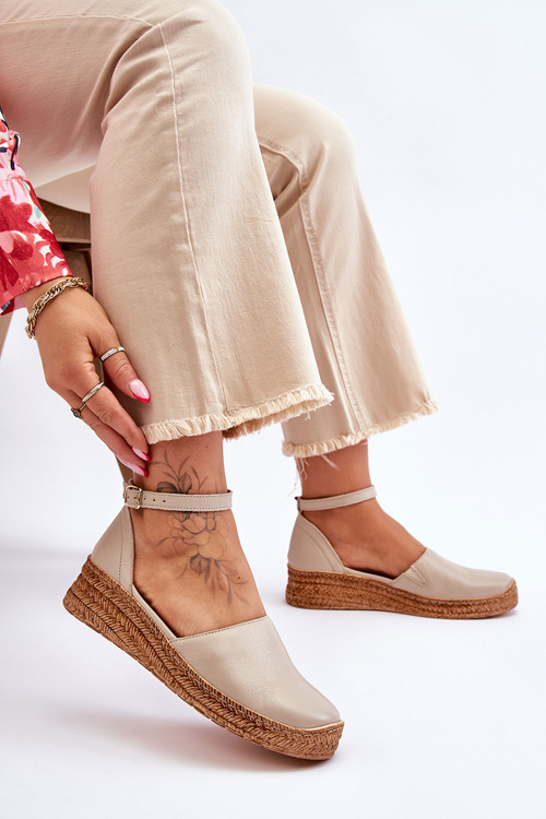 Жіночі шкіряні босоніжки еспадрільї бежеві Moise
