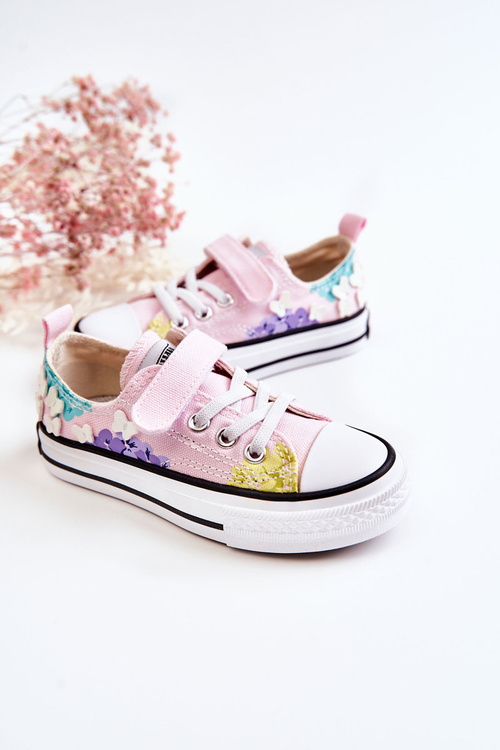 Дитячі кросівки з тканини з принтом рожевого кольору