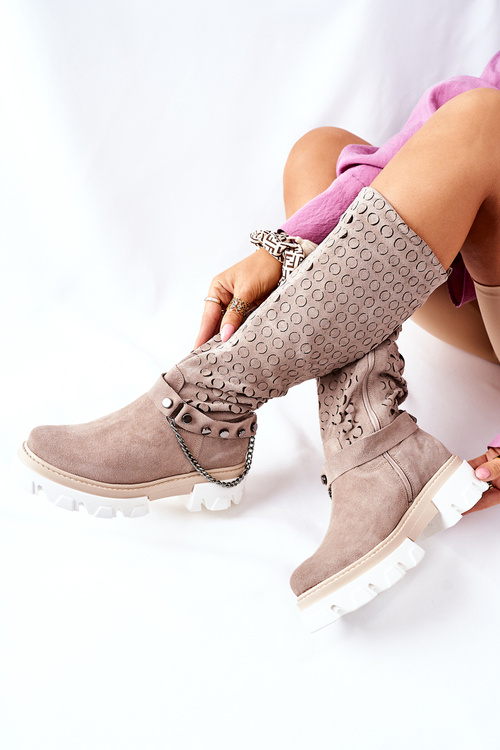 Жіночі високі чорні черевики Lewski Cappuccino Suede 2866