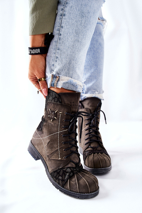 Чоботи жіночі шкіряні з підігрівом Maciejka Olive 03961-24