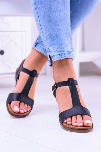 Чорні жіночі сандалі на плоскій підошві Sunnyside