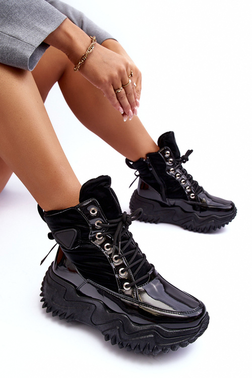 Чоботи жіночі на масивній платформі Lanleh чорного кольору