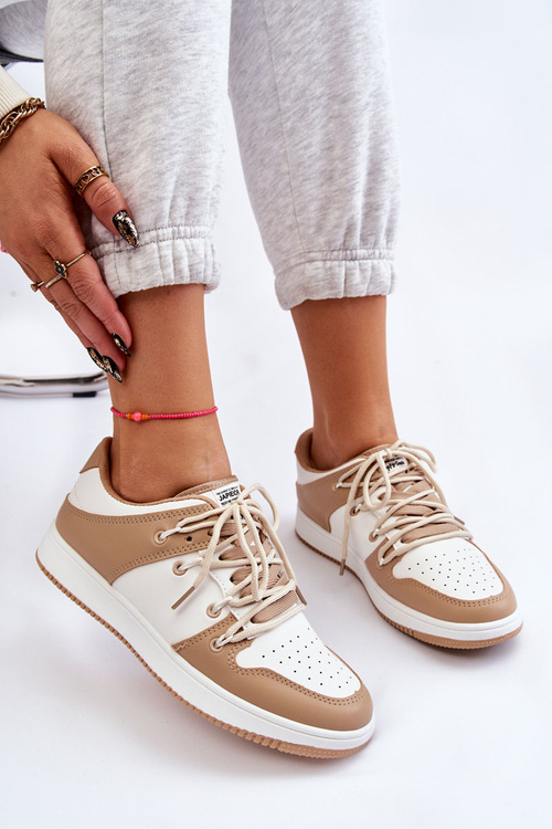 Жіночі класичні подвійні кросівки на шнурівці біло-бежеві Jella