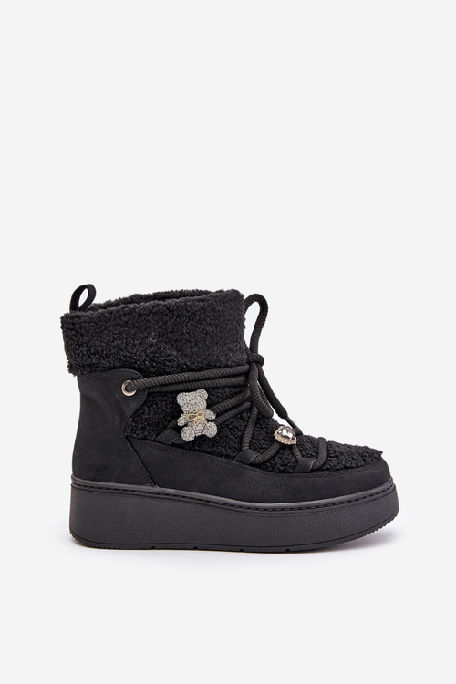 Жіночі зимові черевики з кліпсами і дублянкою чорного кольору Almatiza