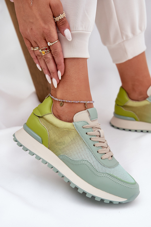 Шкіряне Спортивне Взуття З Сіткою Для Жінок Vinceza 66775 Зелене