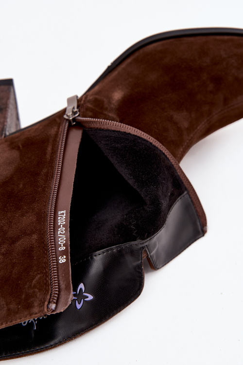 Шкіряні замшеві жіночі ботильйони на підборах Maciejka K7202-02 шоколадні