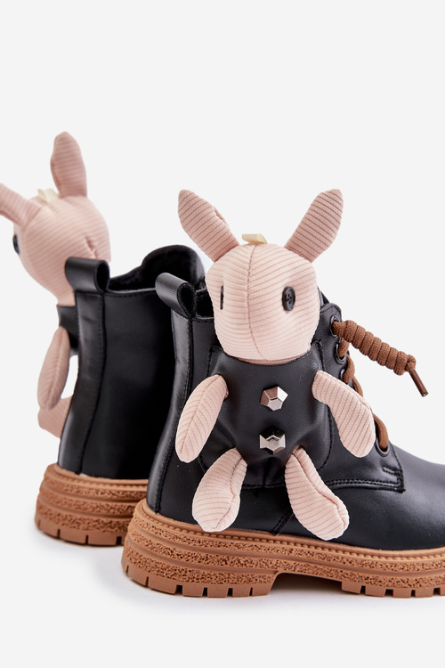 Чорні шкіряні утеплені дитячі чоботи на блискавці та ведмедику Vinceza 36261