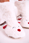 Різдвяні утеплені тапочки з білим оленем Рудольфом