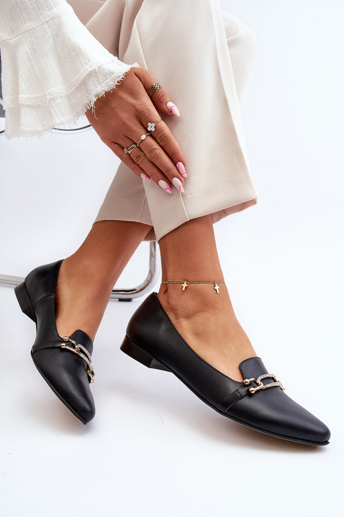 Чорні шкіряні балетки з орнаментом Zazoo 2885