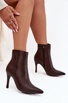 Обігріті жіночі ботильйони на підборах з еко-шкіри шоколад Nolisse