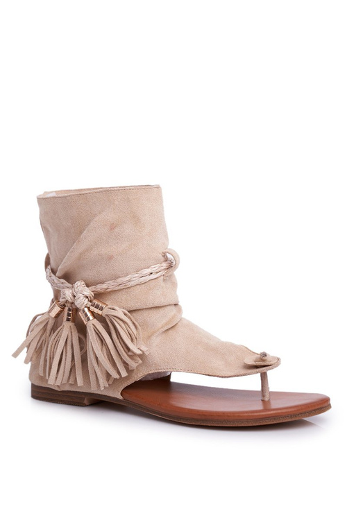 Жіночі босоніжки шльопанці з верхом бежеві SL1011 Madrit