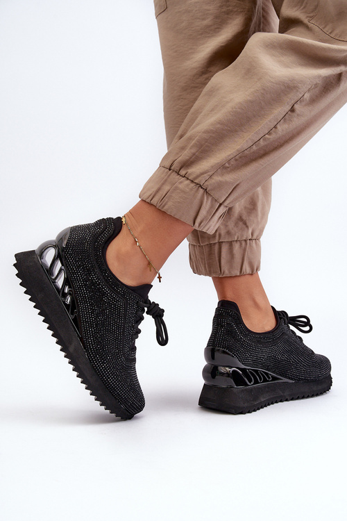 Жіночі кросівки на танкетці з цирконієм D&A MR38-377 чорні