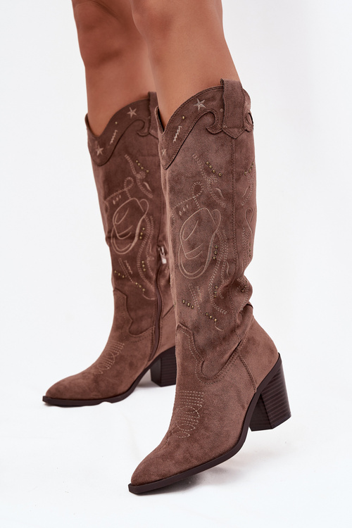 Жіночі ковбойські чоботи на каблуці Еко замш каки Coretta