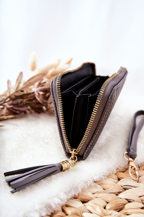 Великий стьобаний гаманець із ремінцем сірого кольору