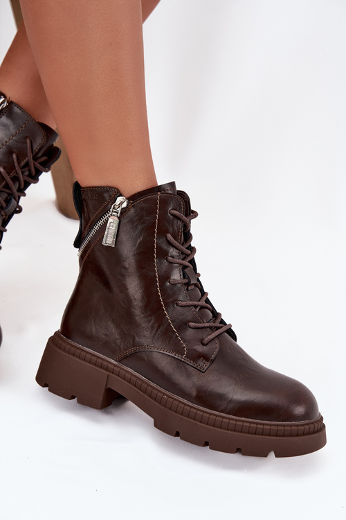 Шкіряні жіночі робочі ботінки з підкладкою Big Star SS274453 коричневі