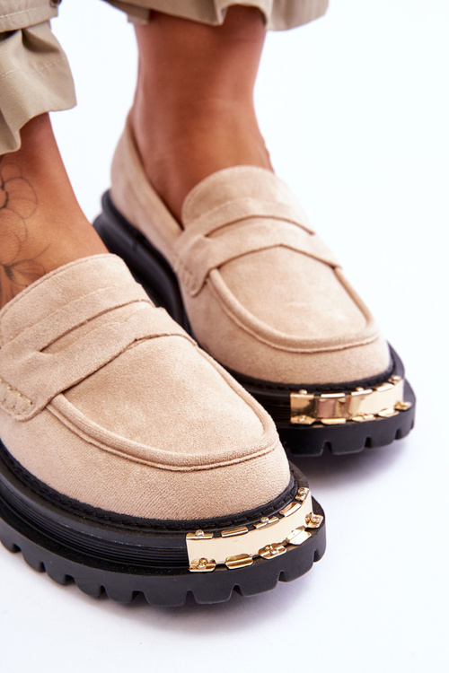 Класичні замшеві лофери з прикрасами, бежевий монаро