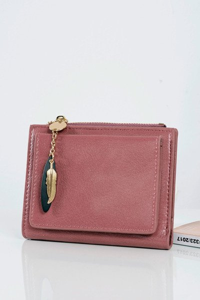 Жіночий рожевий гаманець із золотим пером