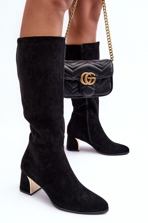 Замшеві чоботи вище коліна на підборах чорного кольору Inatris