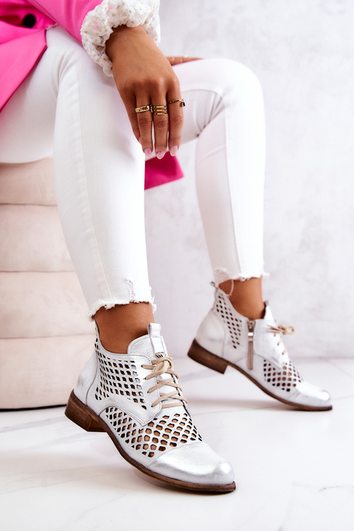 Шкіряні чоботи Zazoo 2704 біло-сріблясті