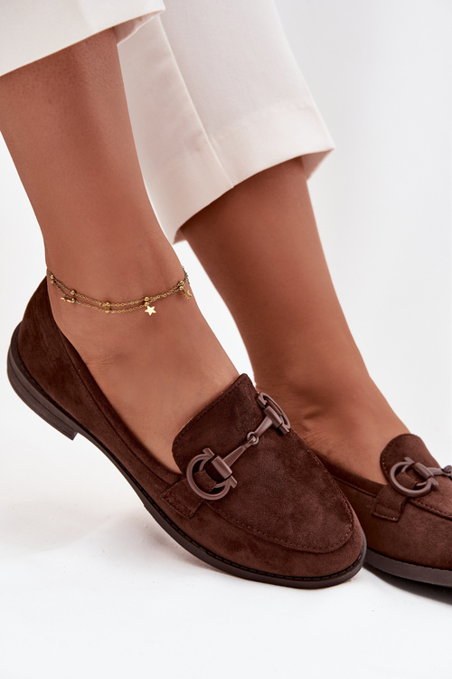 Жіночі мокасини з декоративною деталлю еко замш шоколадні Амбрія