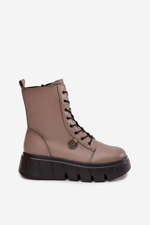 Жіночі робочі чоботи на платформі з підкладкою Vinceza 58588 темно-бежеві