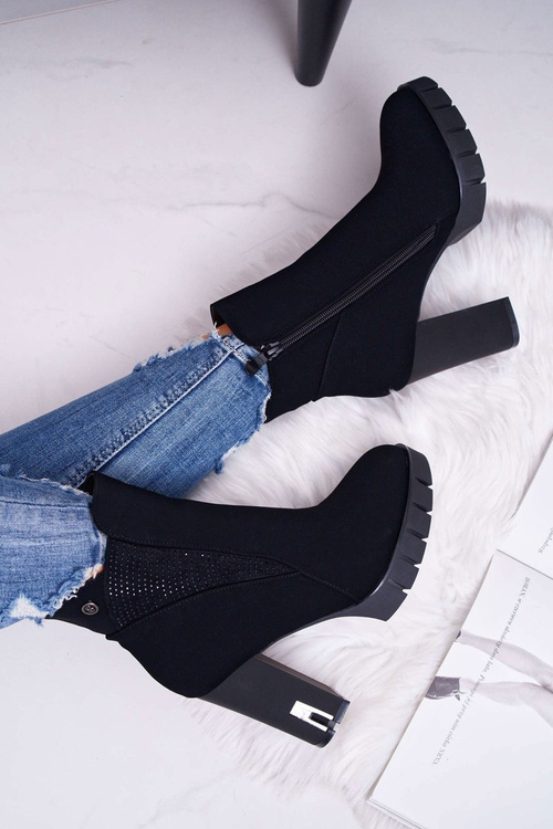 Жіночі черевики на шпильці на платформі з цирконами Чорний дерен