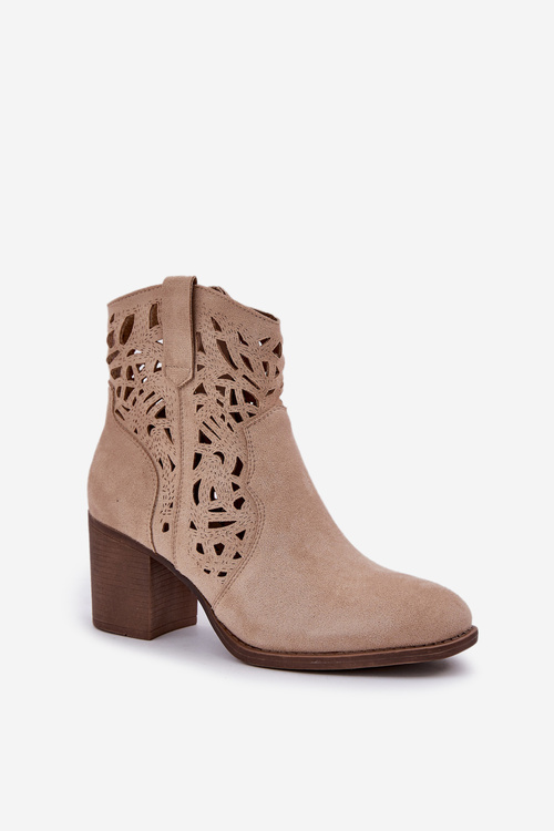 Перфоровані Чоботи На Блочному Каблуці Бежеві Нурісса
