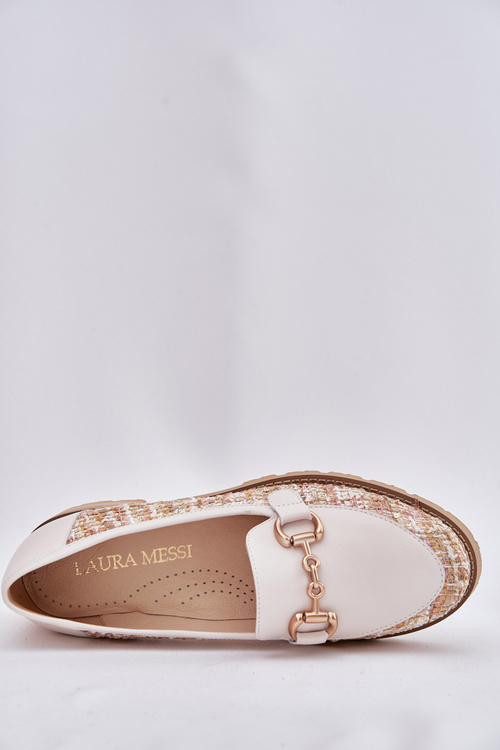 Жіночі Шкіряні Мокасини З Золотим Детаєм Світло-бежеві Лаура Мессі 2938