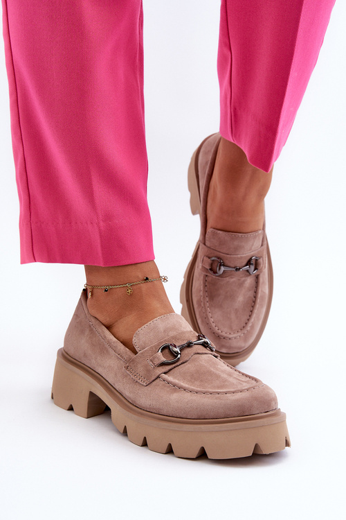 Масивні жіночі замшеві мокасини бежеві Neloria