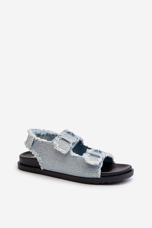 Сині жіночі джинсові босоніжки Irmale з прикрасами